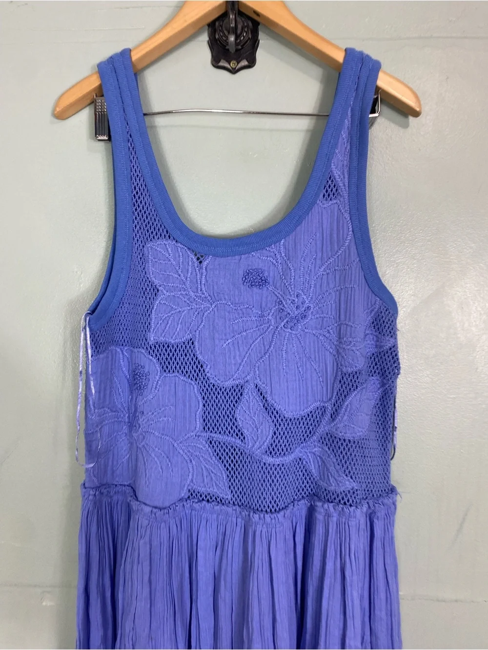 Free People Floral Pearl Maxi Dress Sundress Gauze Cotton Large Blue - Picture 4 of 7